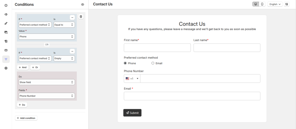 Example condition show phone field