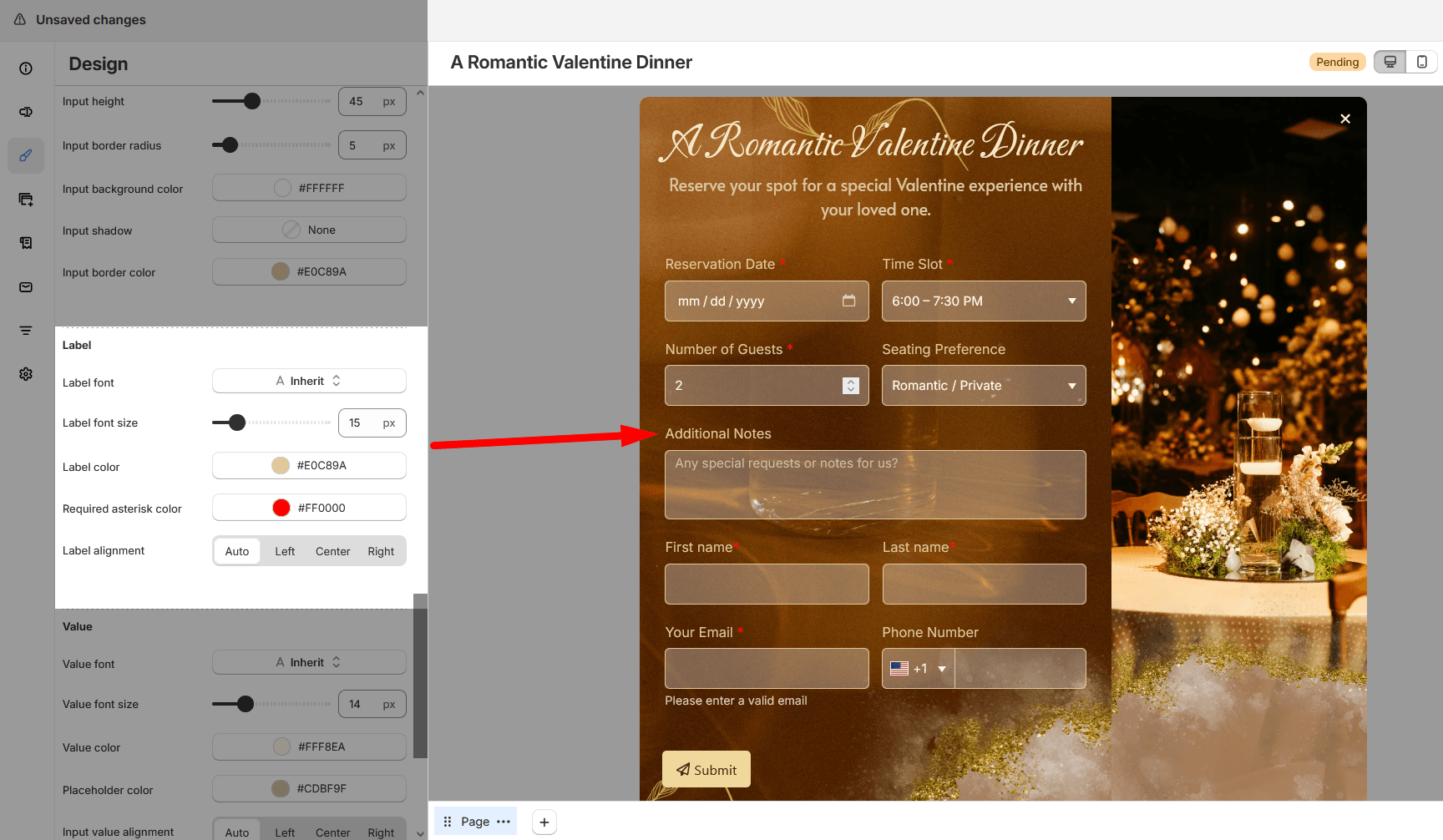 Field label style settings