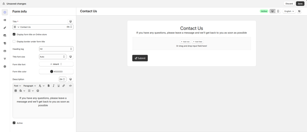 Form info settings