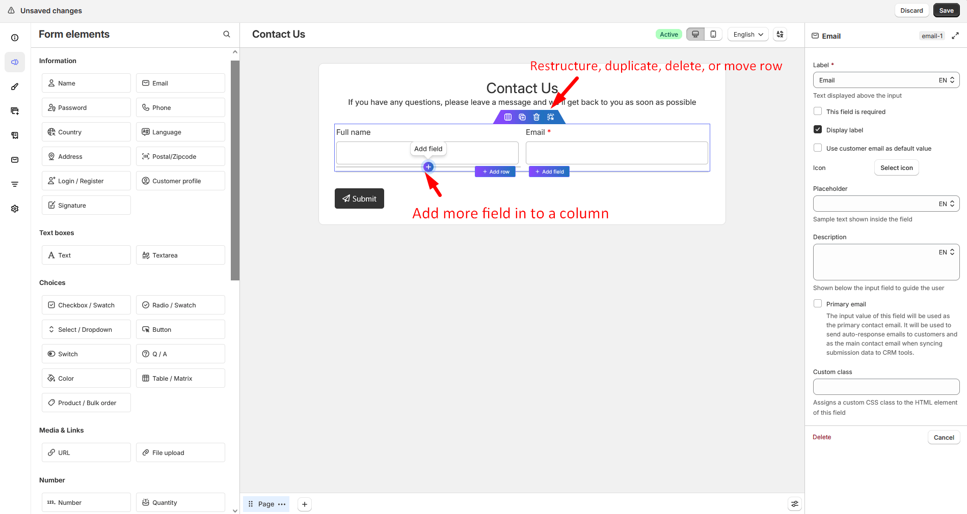 Add fields to a row