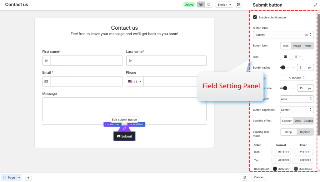Submit button settings