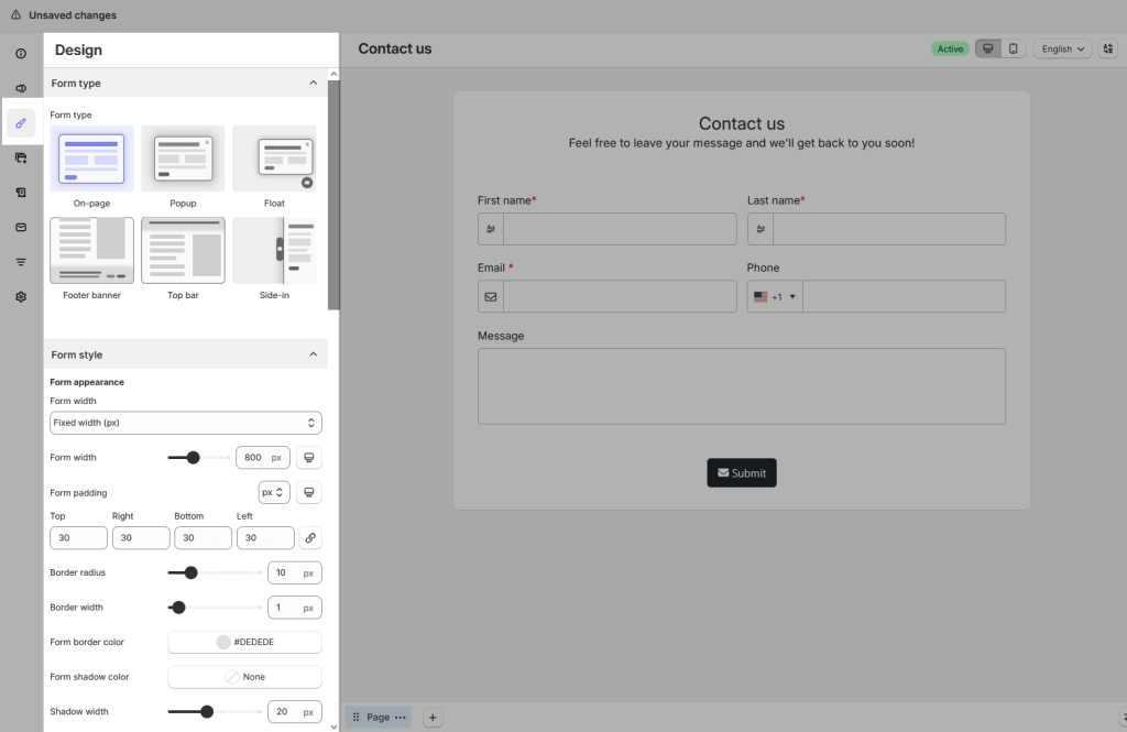 Form type settings