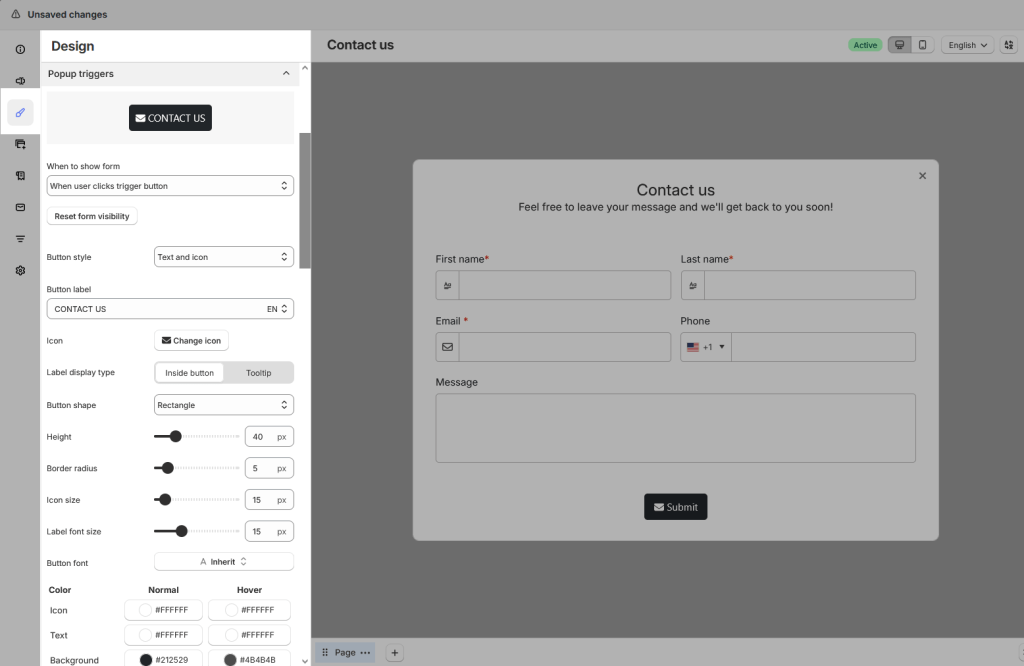 Trigger button settings