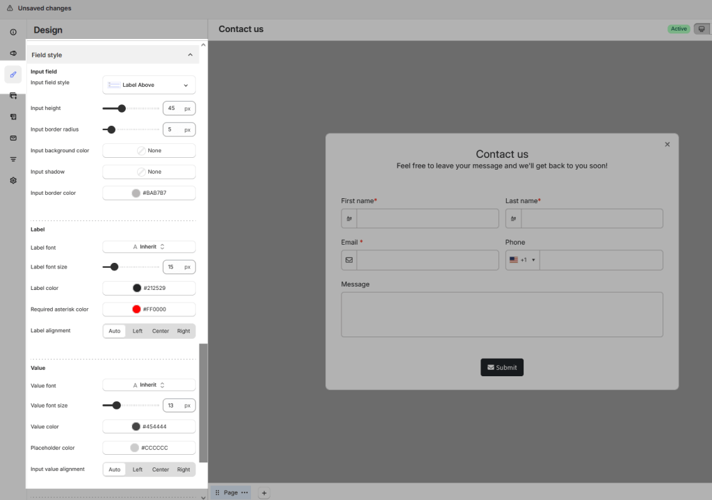 Field style settings