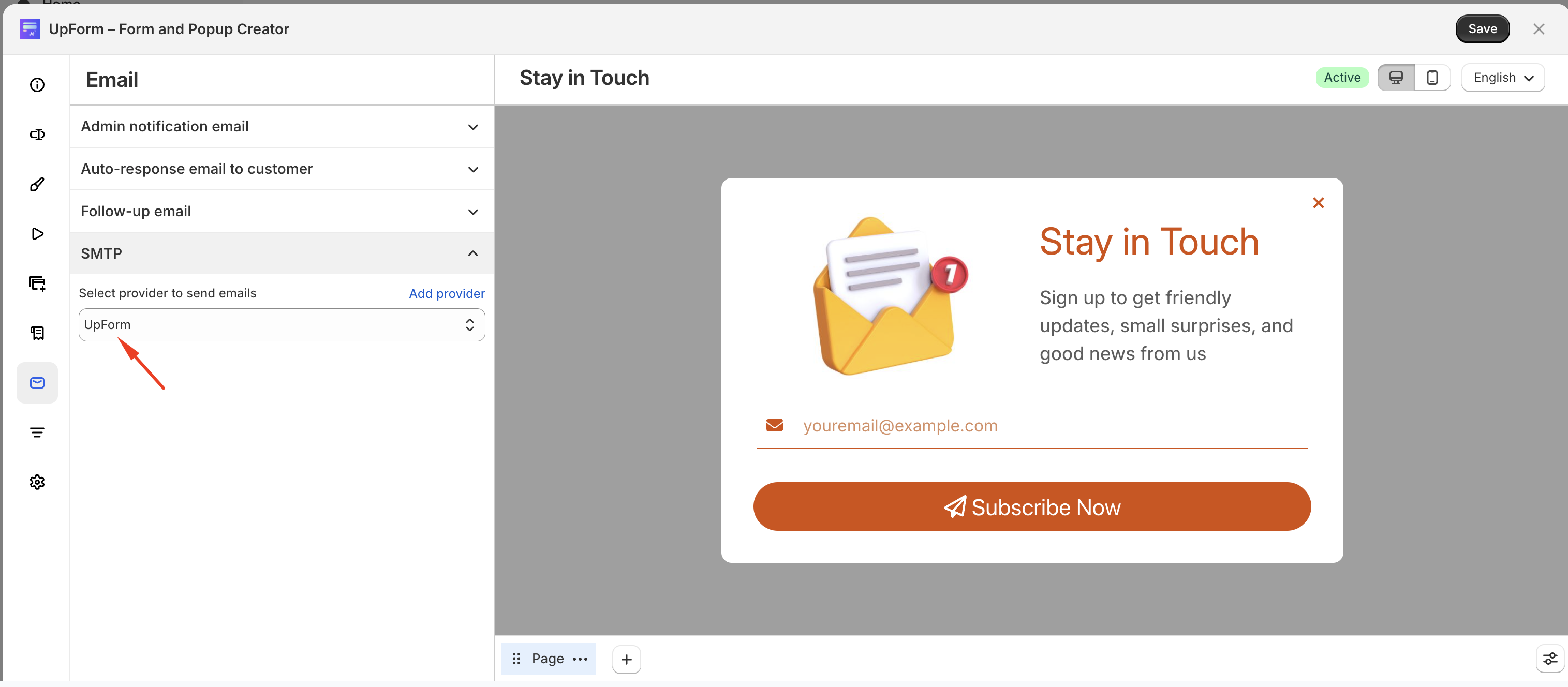 Form SMTP email provider selection