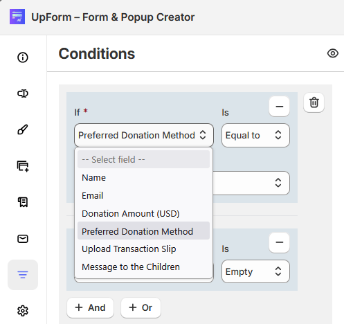 Add condition on empty Conditions tab