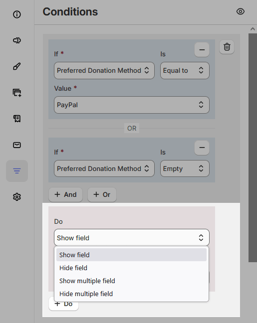 Condition Do action and Fields selector