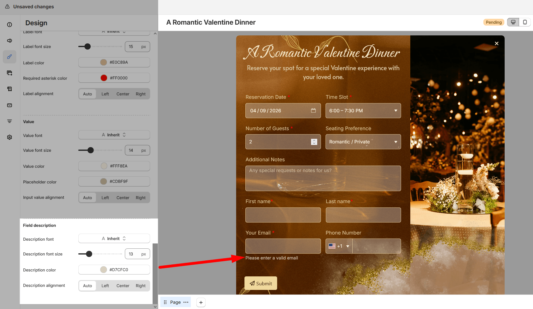 Field description style settings
