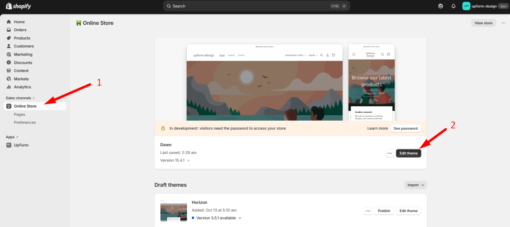 Shopify Online Store Edit theme