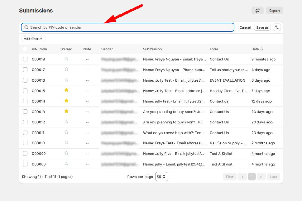 Search and filter panel controls