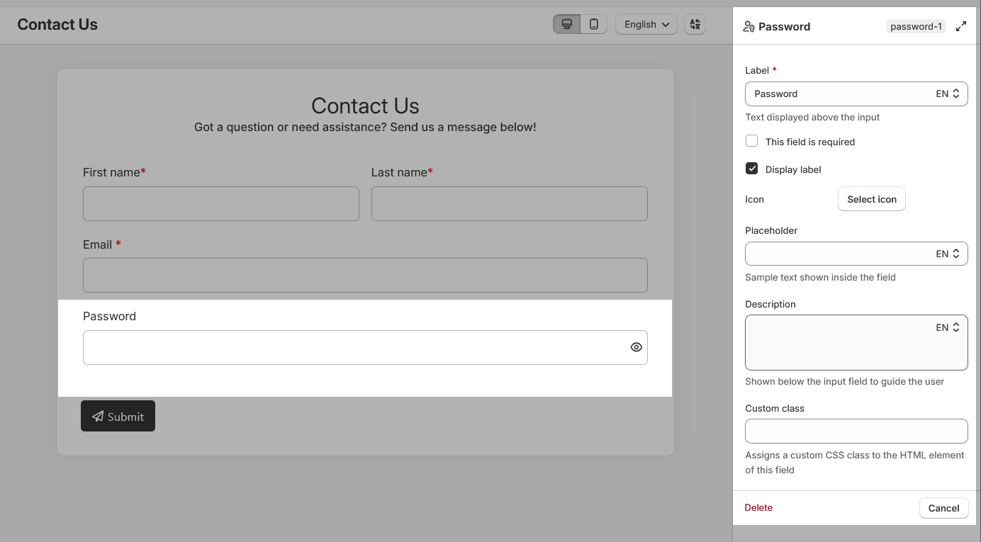 Password field settings