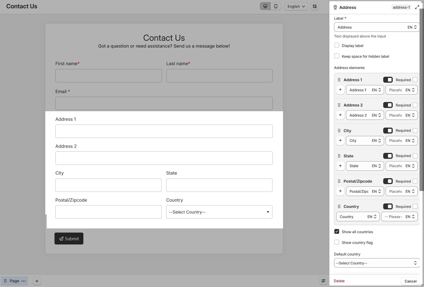 Address field element settings
