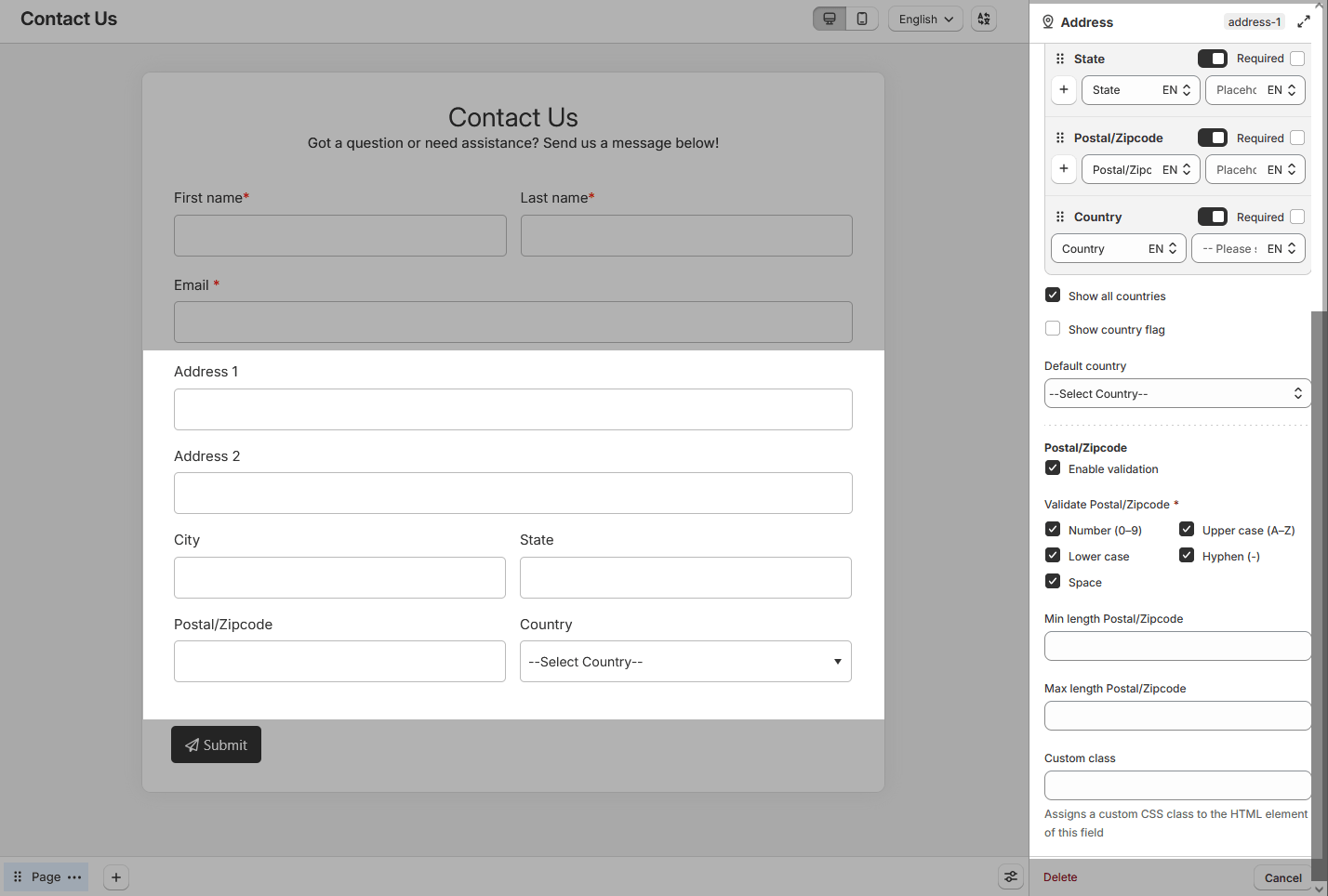 Address field validation options