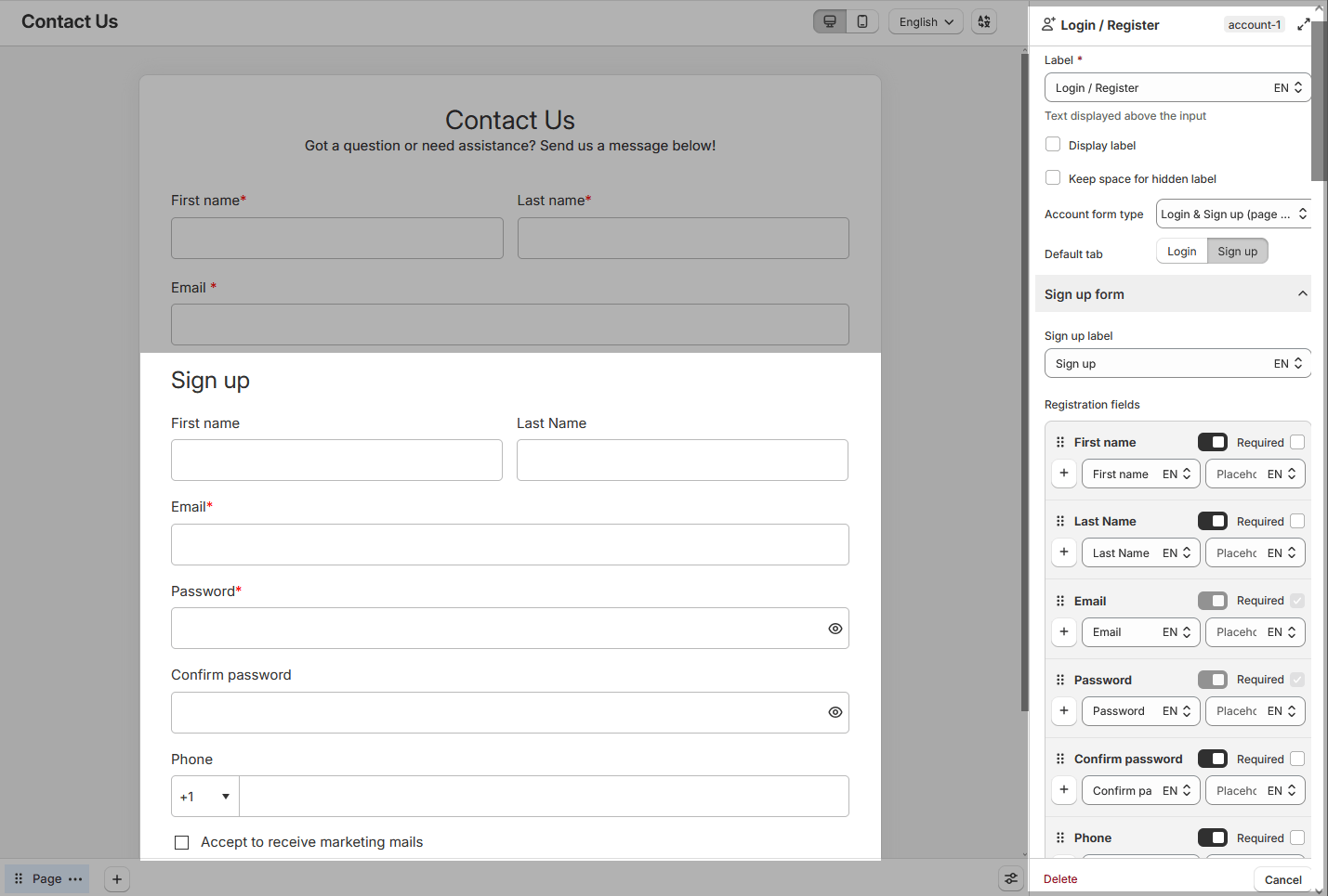 Login or Register field overview