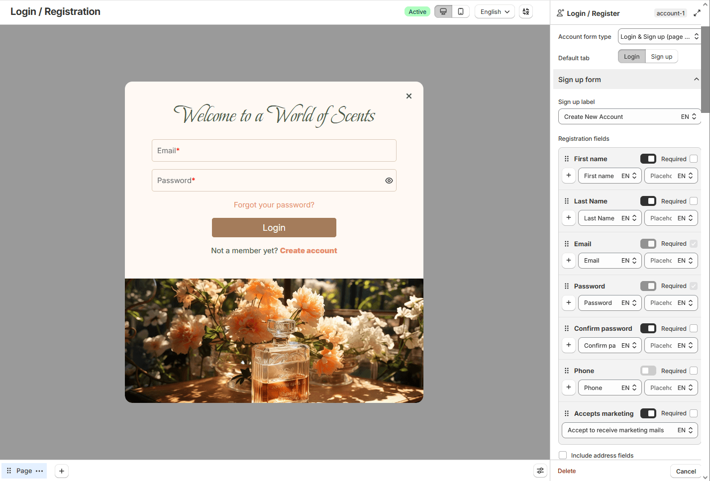 Sign-up form field settings