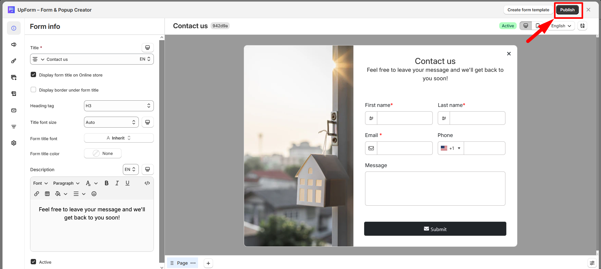 Publish form modal with current locations