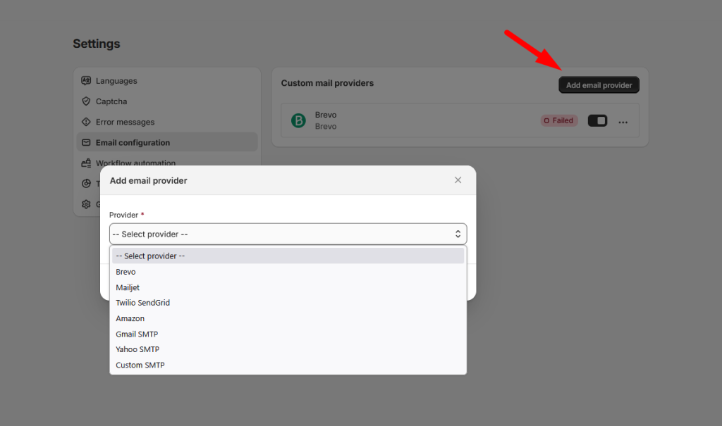 Add custom email provider settings
