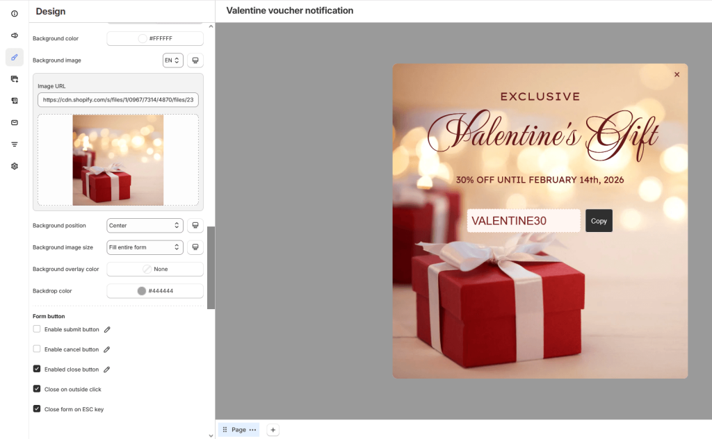 Form background and backdrop settings