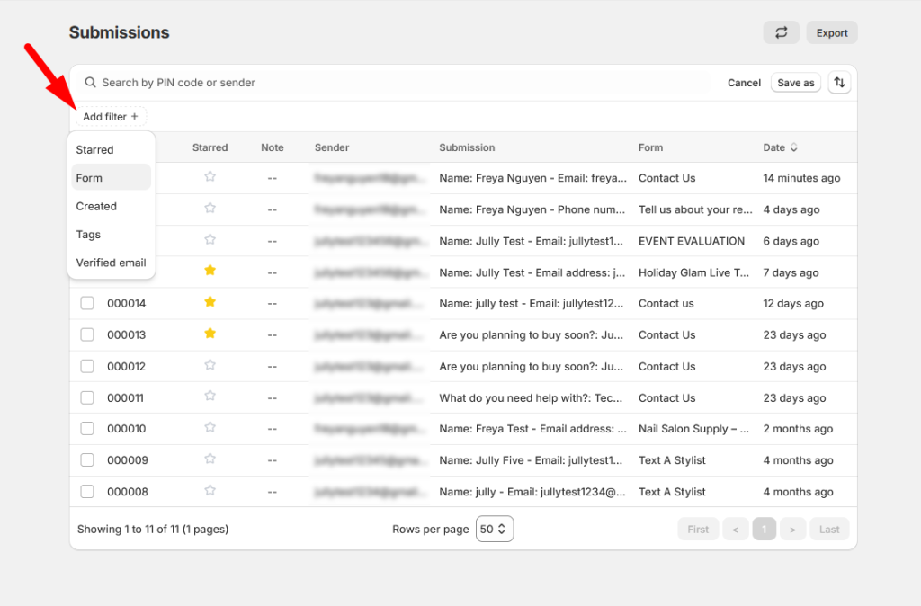 Add filter options for submissions