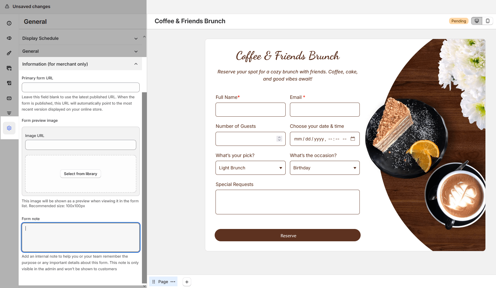 Merchant-only form information settings