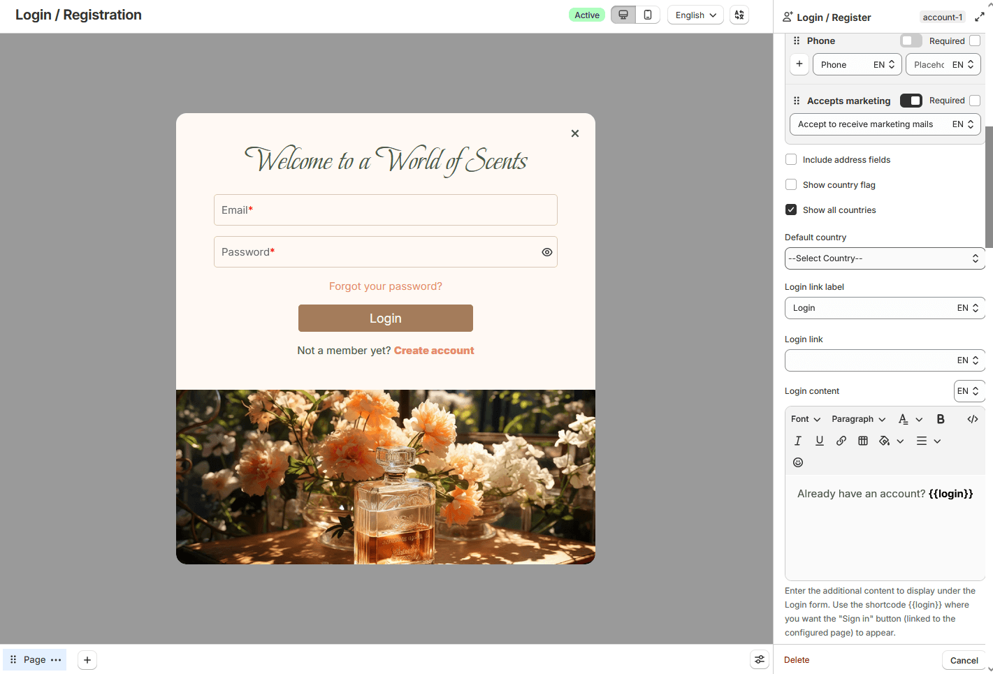 Sign-up form address and link options