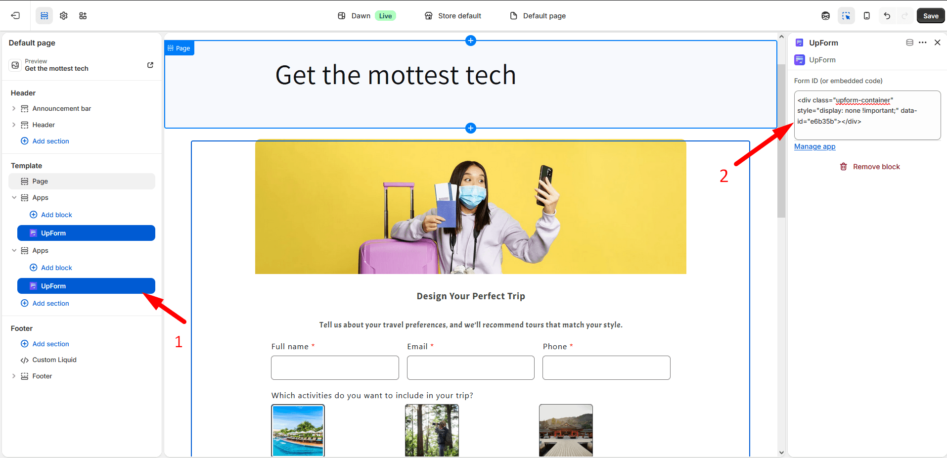 Theme editor UpForm section settings