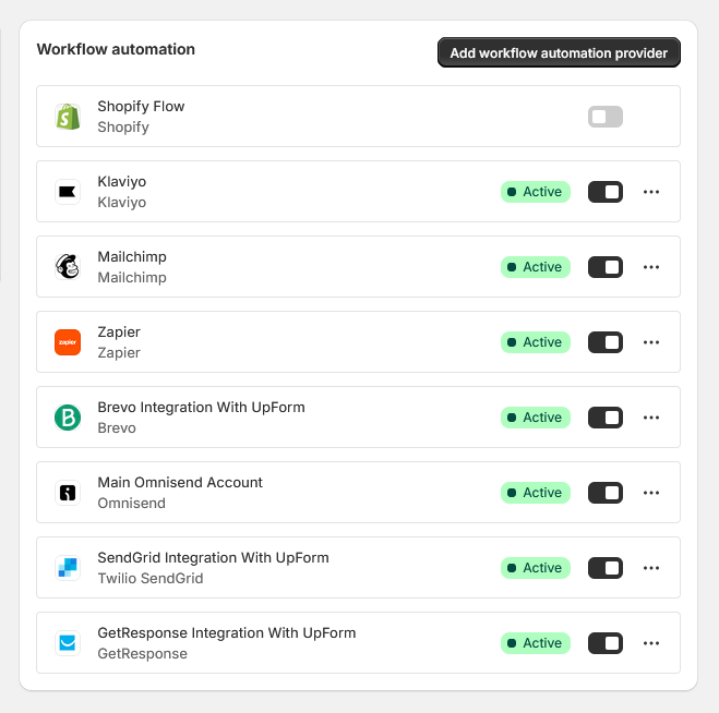 Add workflow automation provider settings