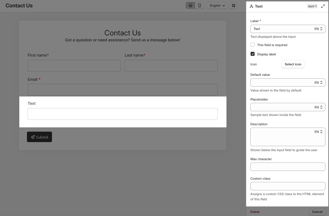 Text field settings