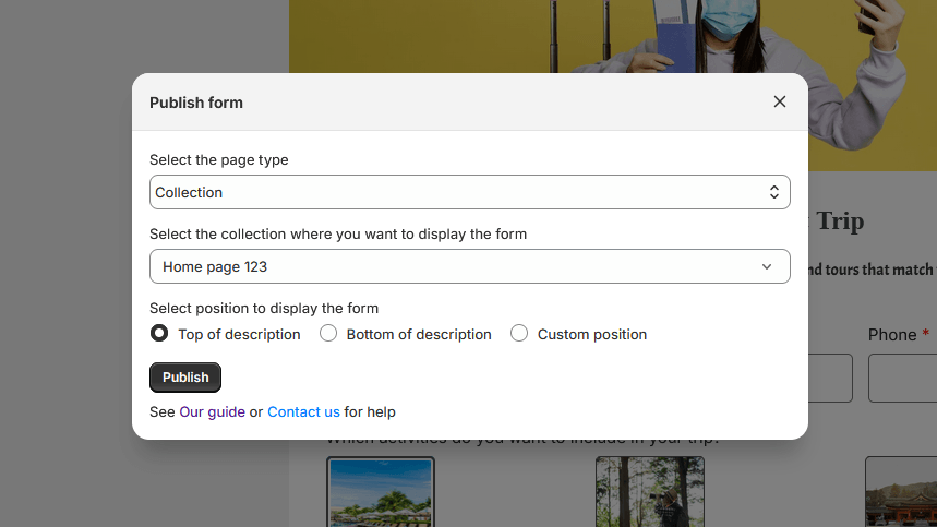 Select collection and form display position