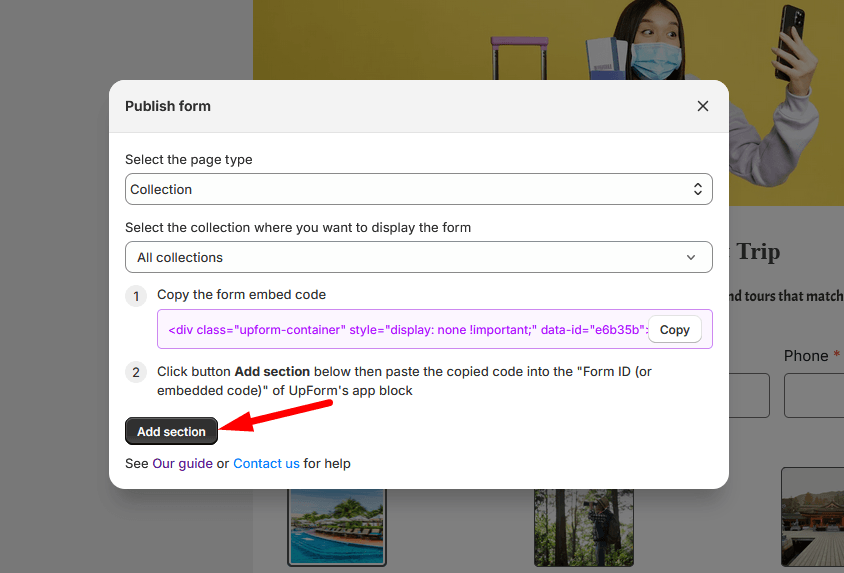 Publish form to all collections embed options
