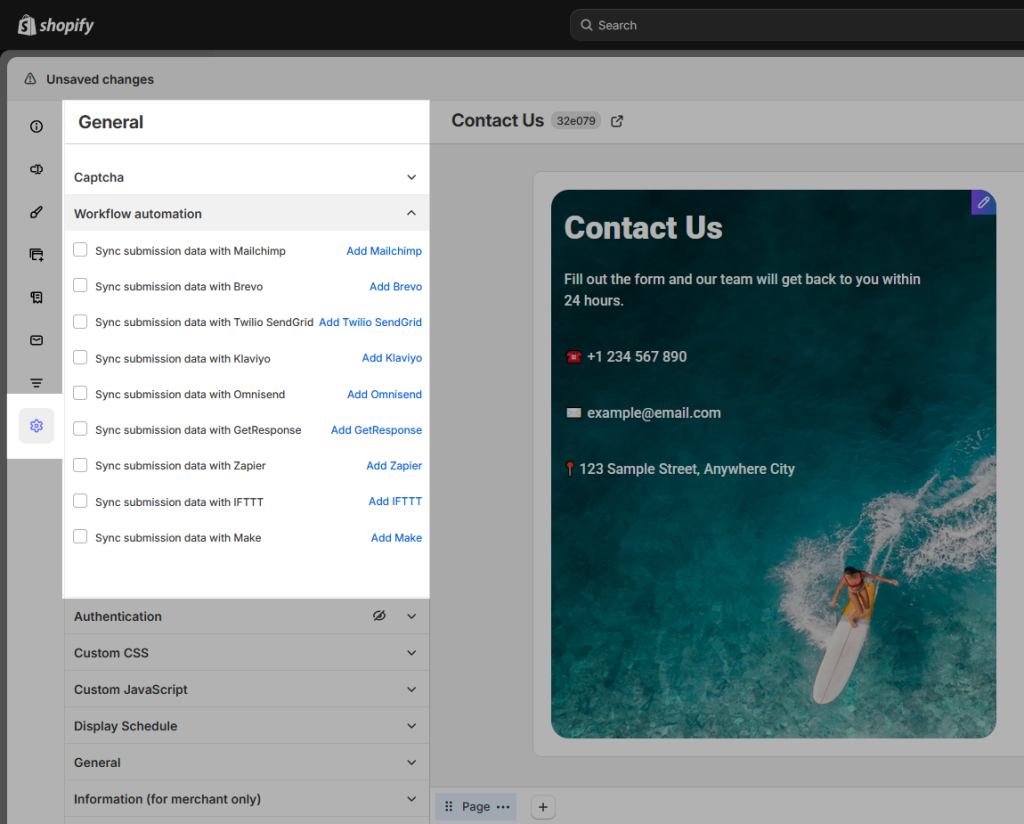 Form workflow automation provider options