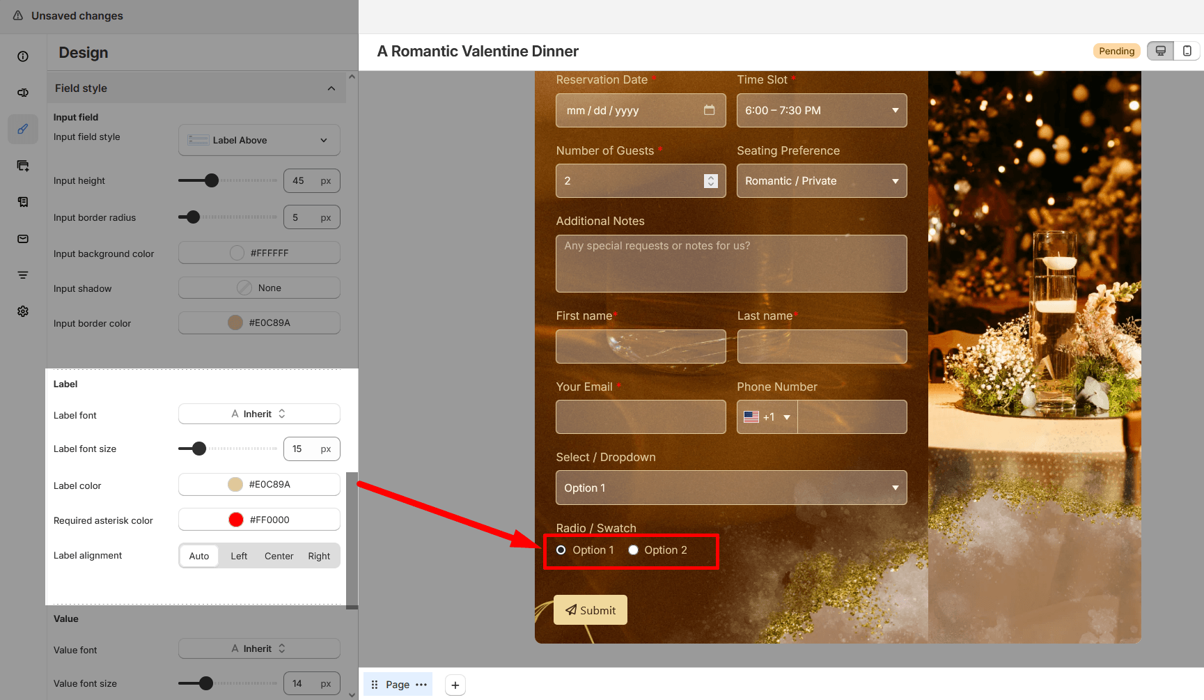 Select field value style preview