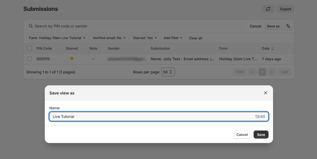 Saved filter views list