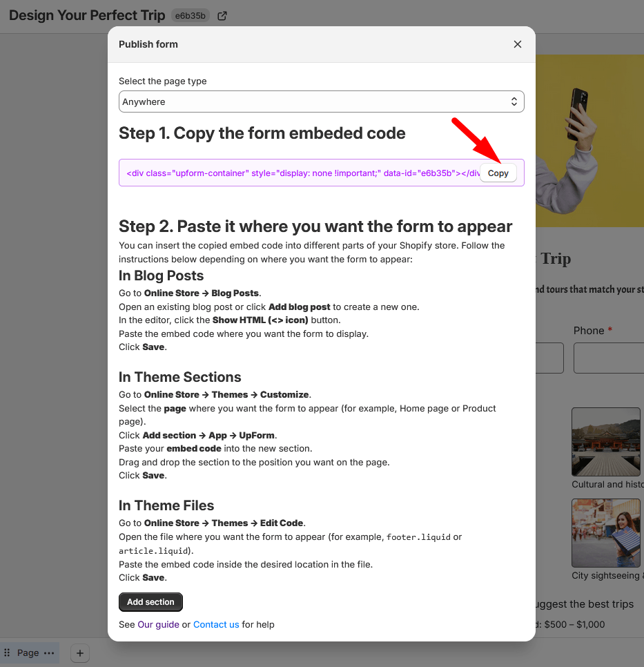 Publish form Anywhere embed code