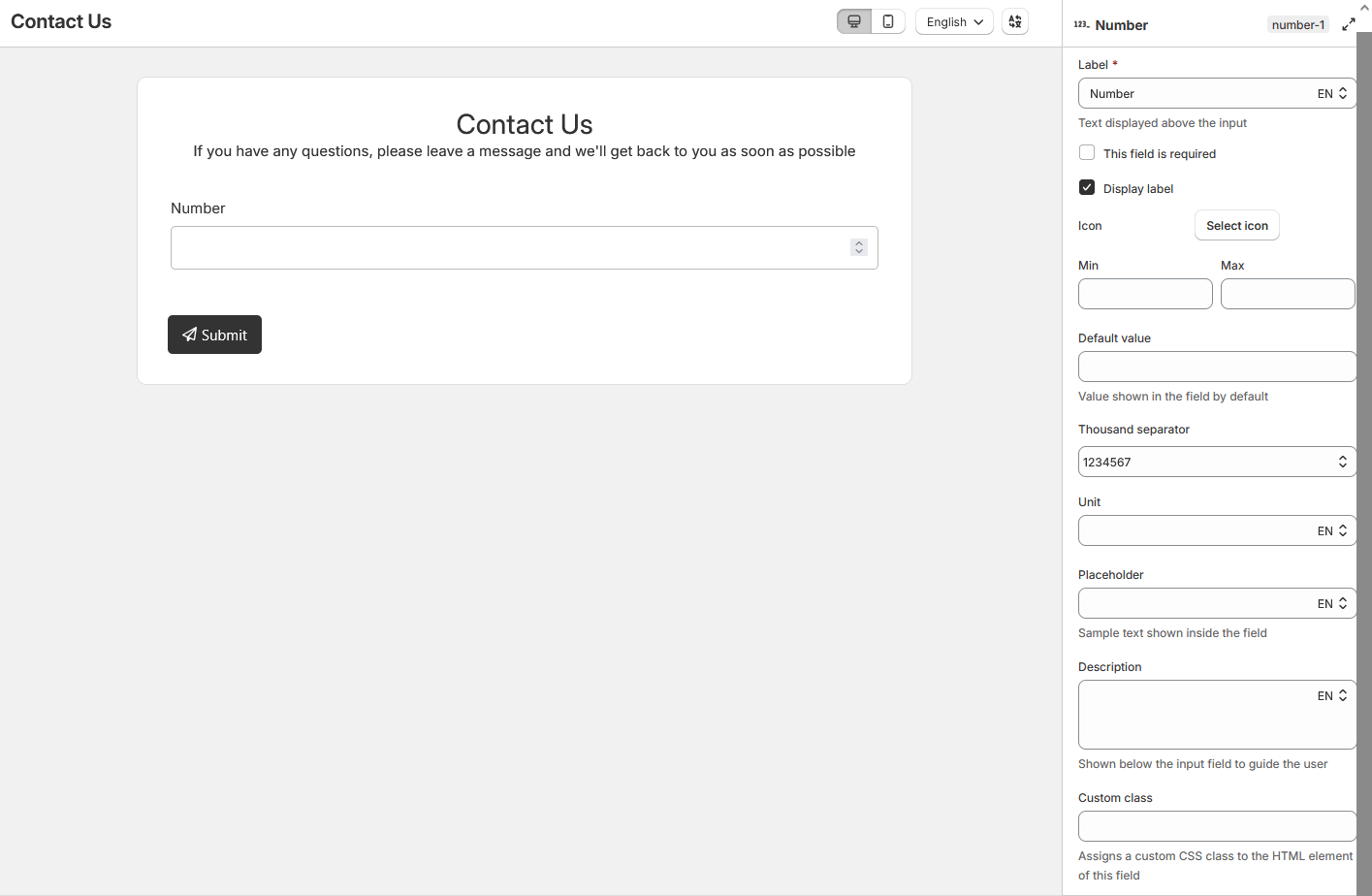 Heading content block settings