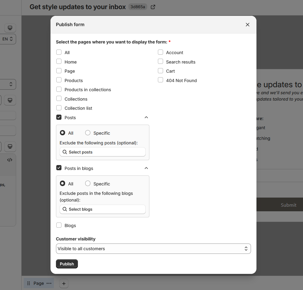 Page location All or Specific options