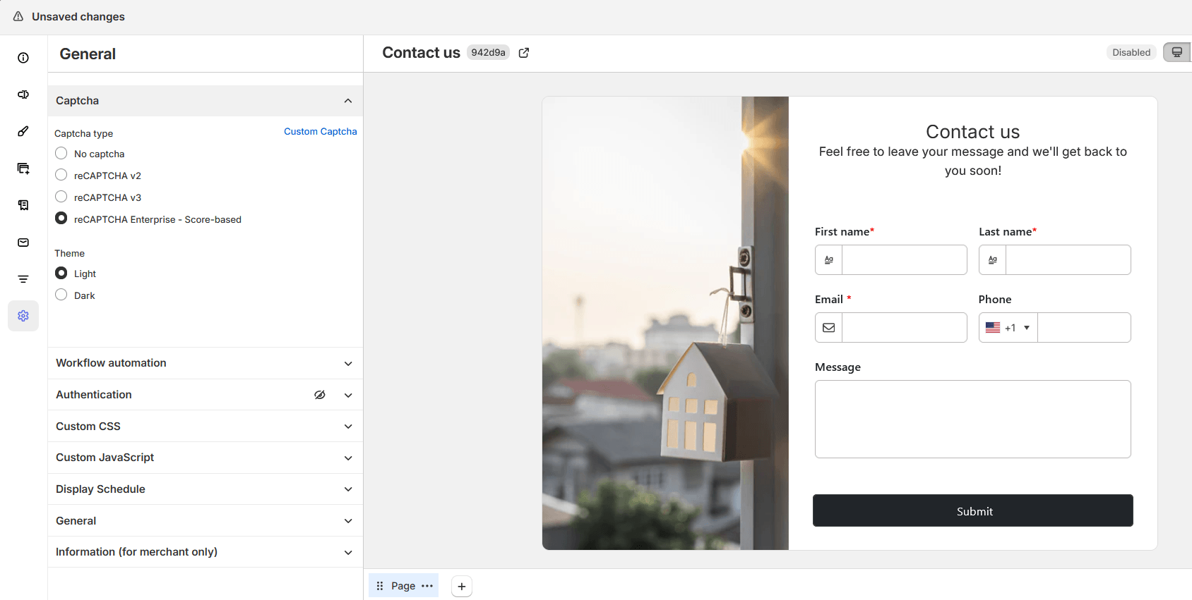 Form CAPTCHA type settings