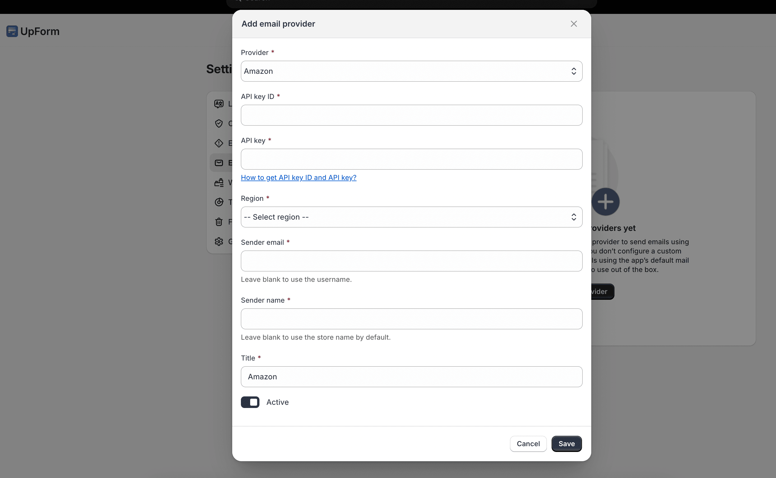 Add Amazon email provider in UpForm