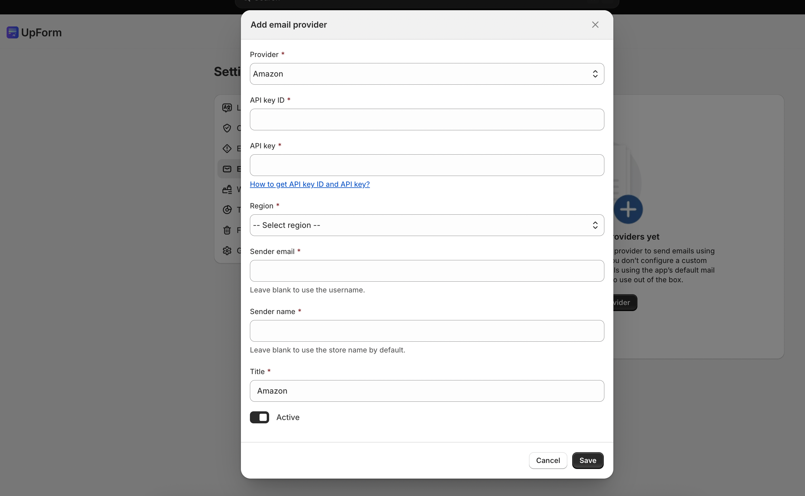 Add Amazon email provider in UpForm