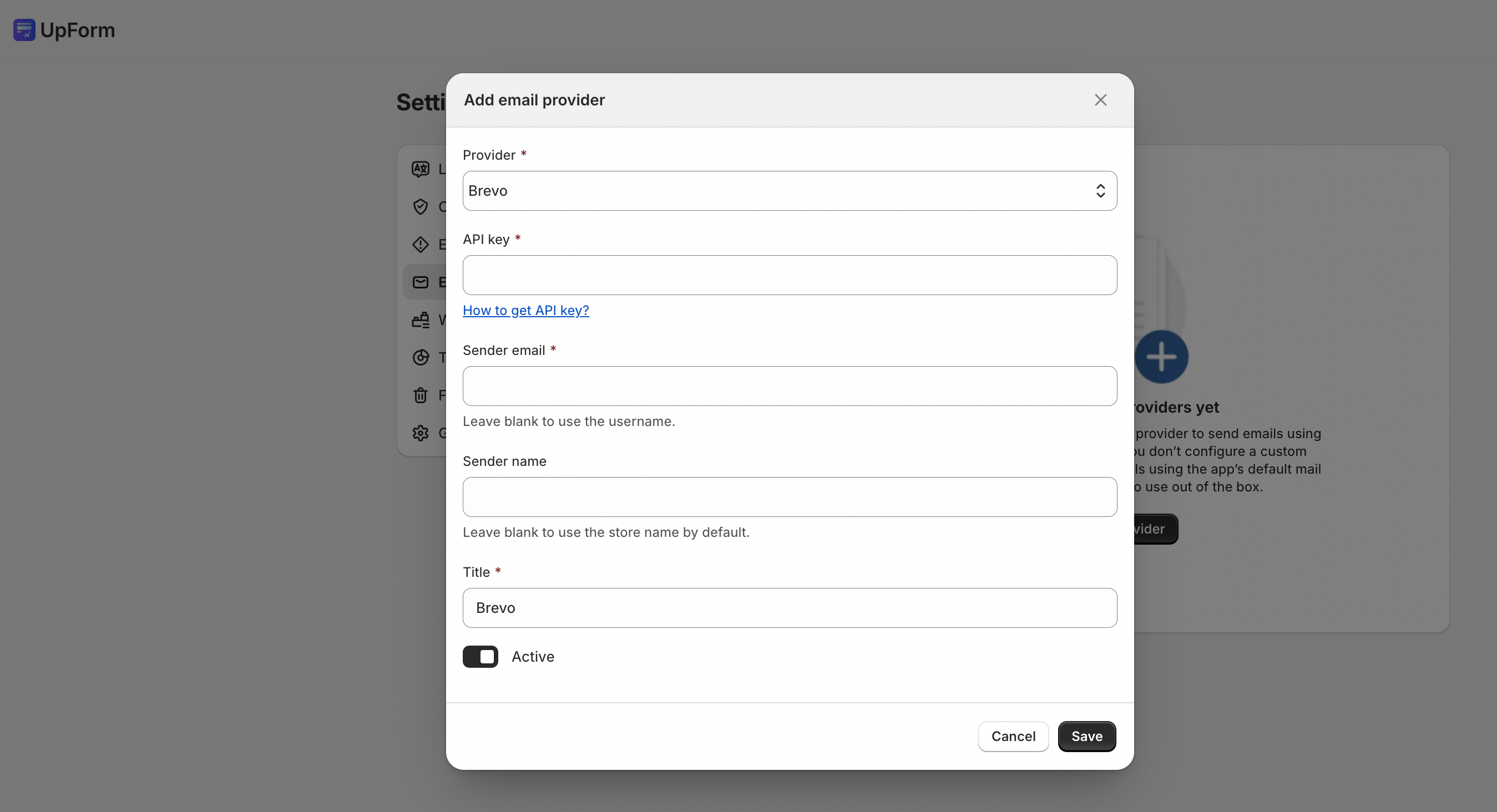 Add Brevo email provider in UpForm