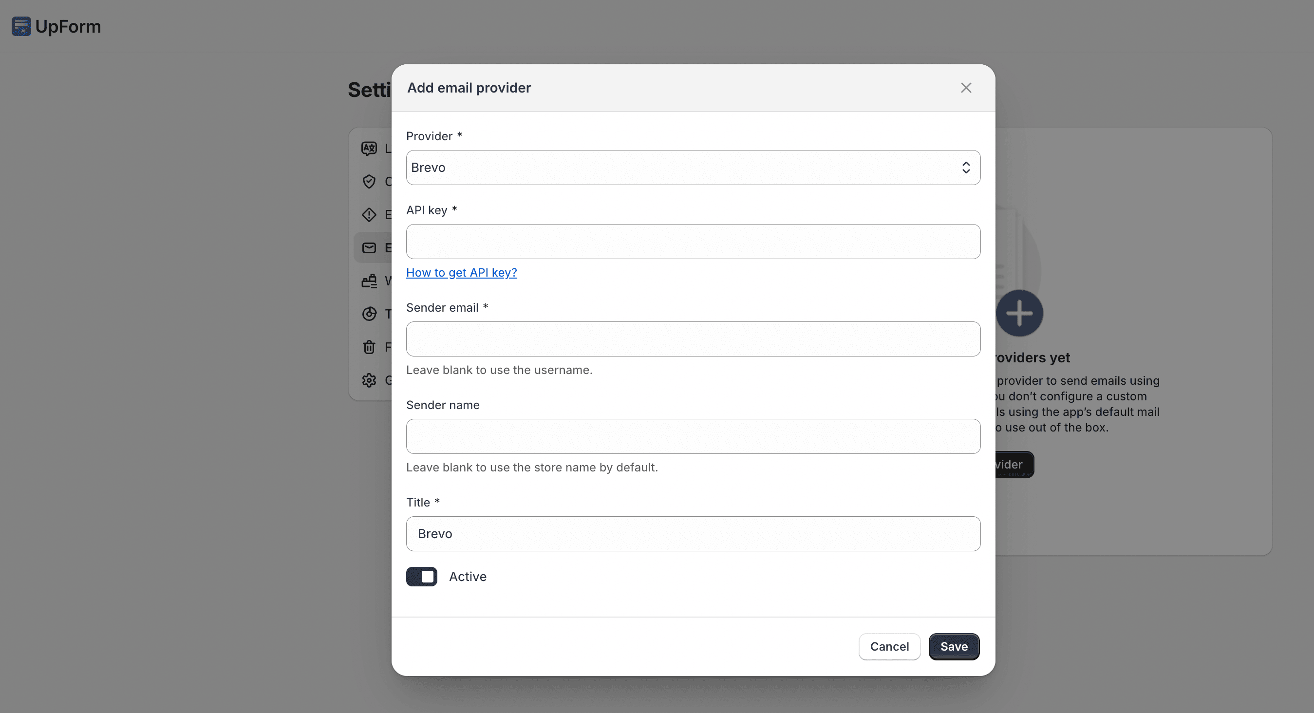 Add Brevo email provider in UpForm