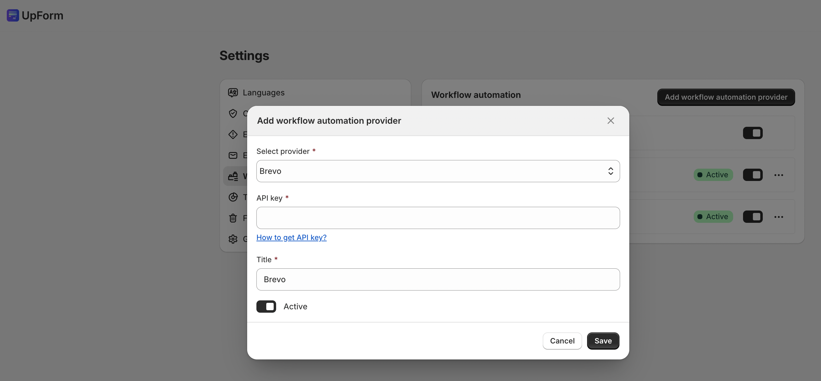 Add Brevo workflow automation provider