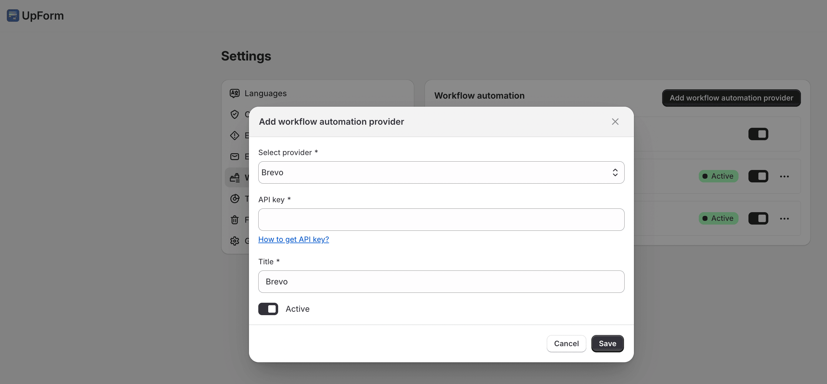 Add Brevo workflow automation provider