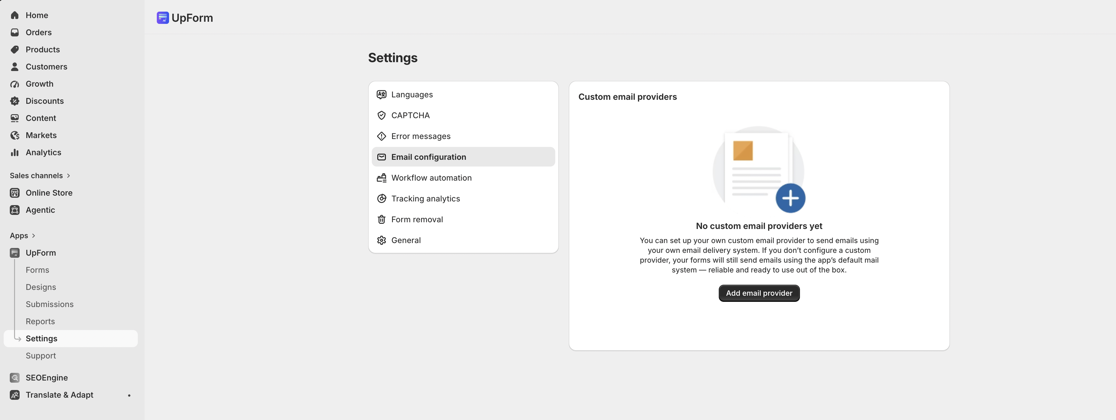 Add custom email provider settings