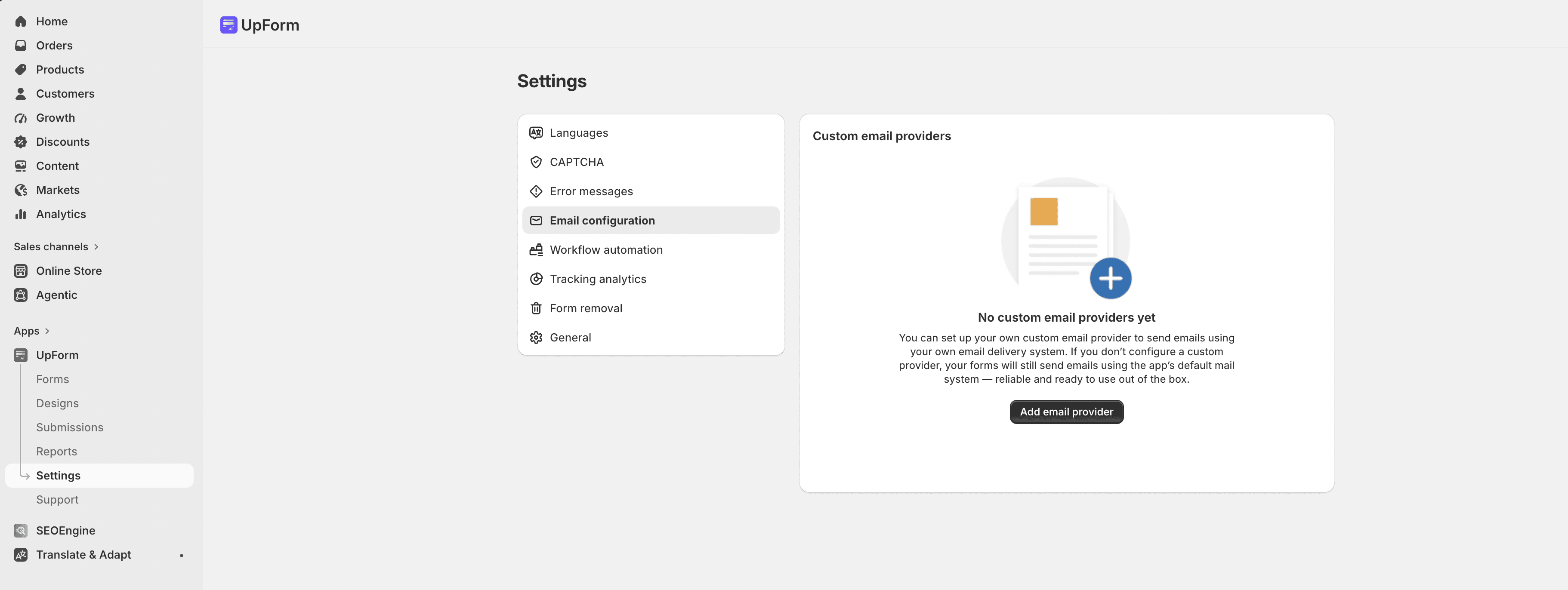 Add custom email provider settings
