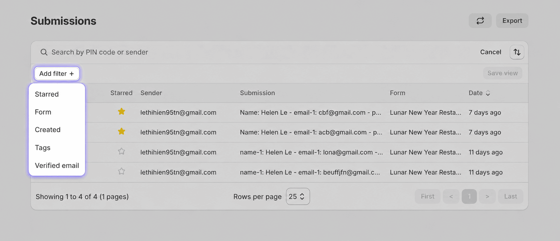 Add filter options for submissions