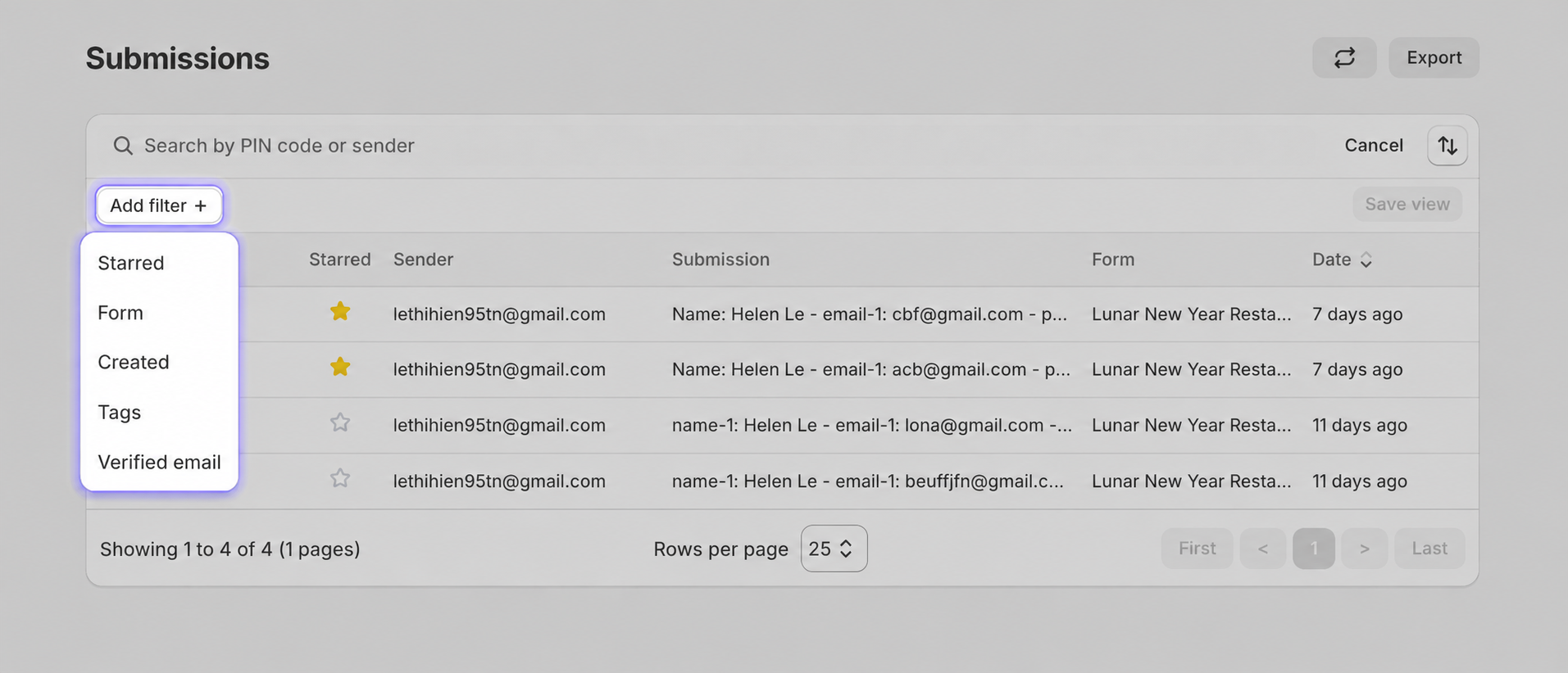 Add filter options for submissions