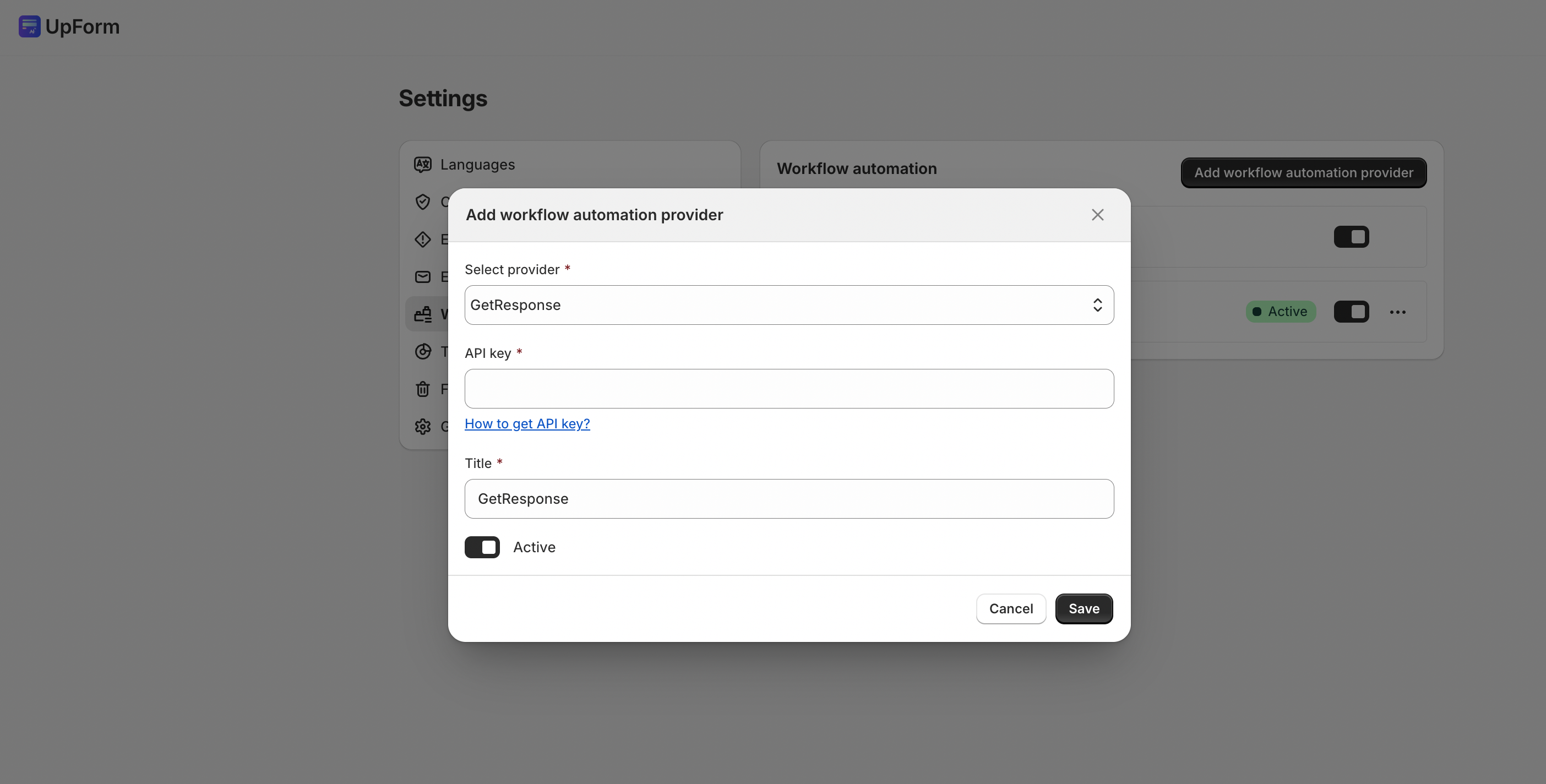 Add GetResponse workflow automation provider