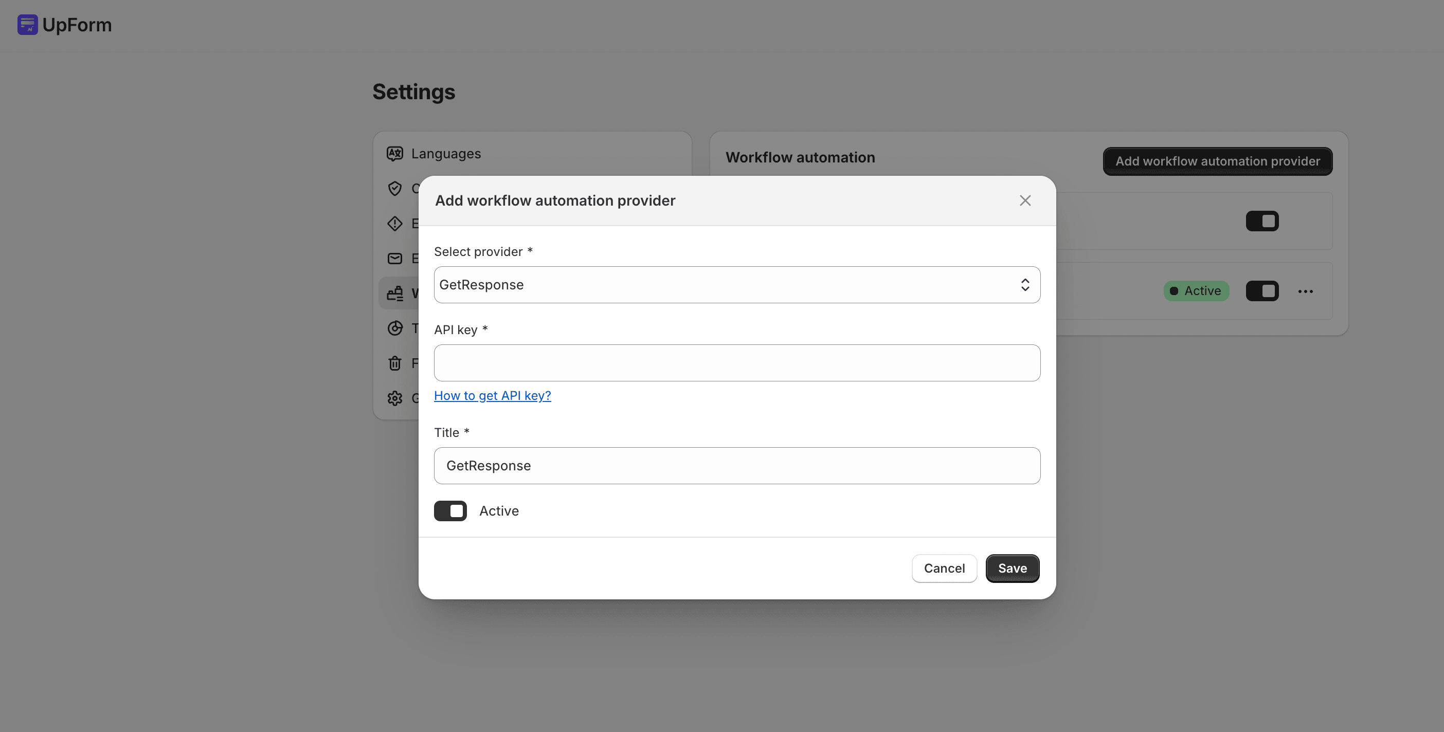 Add GetResponse workflow automation provider