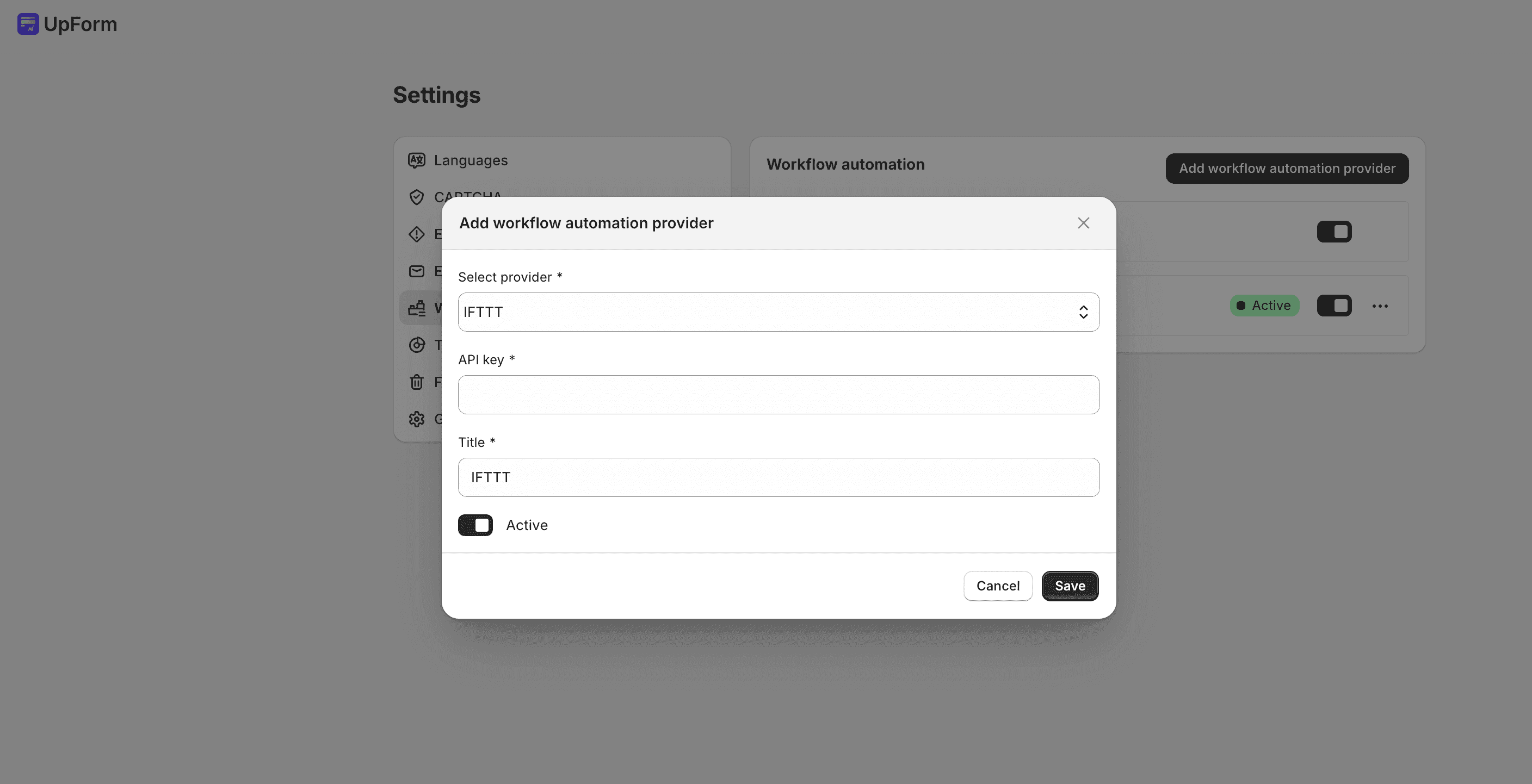 Add IFTTT workflow automation provider